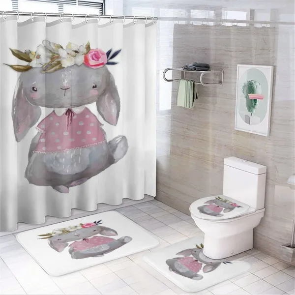 Girl Hare Flowers Art on a shower curtain