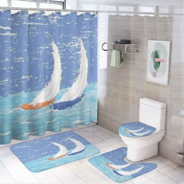 Grunge Sailboats Ocean on a shower curtain
