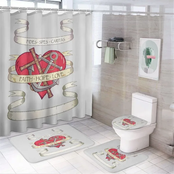 Anchor on Heart Motif on a shower curtain