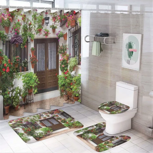 Bunch of Flowers Pots on a shower curtain