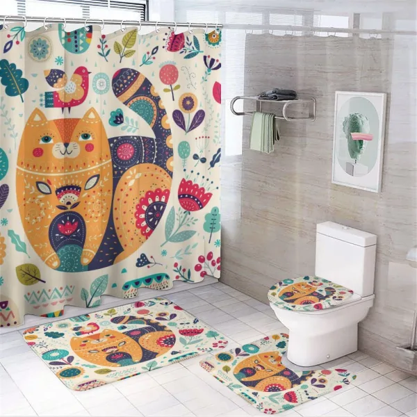 Cat and Flower Leaf on a shower curtain
