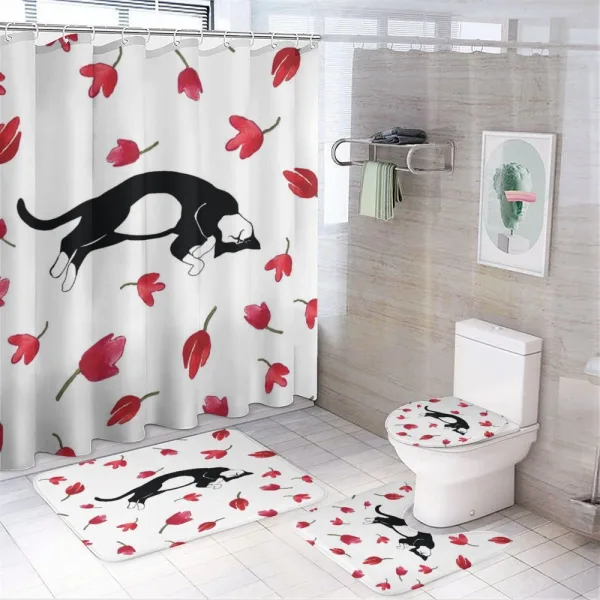 Cat Sleeping Tulips on a shower curtain