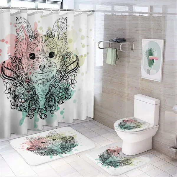 Dog Sketch Flowers on a shower curtain