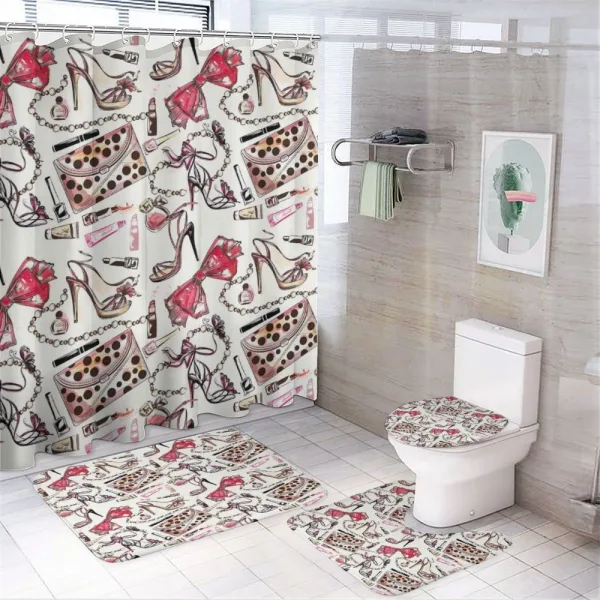 Feminine Beauty Items on a shower curtain