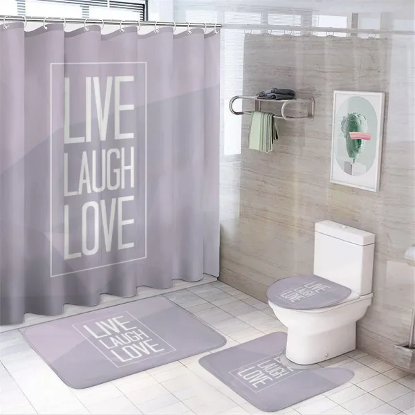 Greyscale Words on a shower curtain
