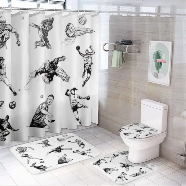 Sports Theme Sketch on a shower curtain