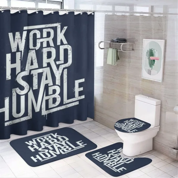 Work Hard Stay Humble on a shower curtain