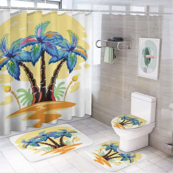 Cartoon Island Sunset on a shower curtain