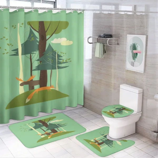 Elk and Fox in Forest on a shower curtain