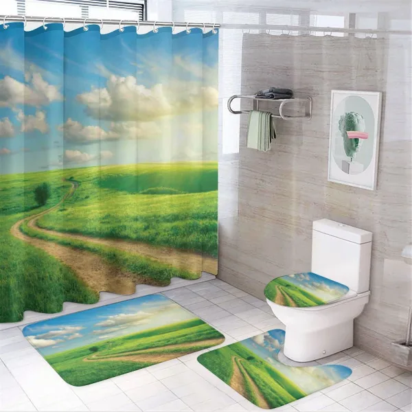 Grassy Hill Sky Pathway on a shower curtain