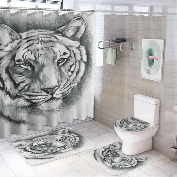 Grey Lion Head on a shower curtain