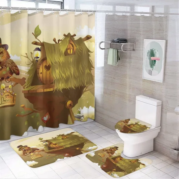 Nest of Magician Hat Owl on a shower curtain