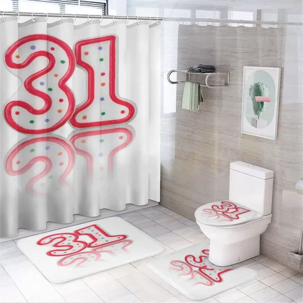 Red Number Candles on a shower curtain