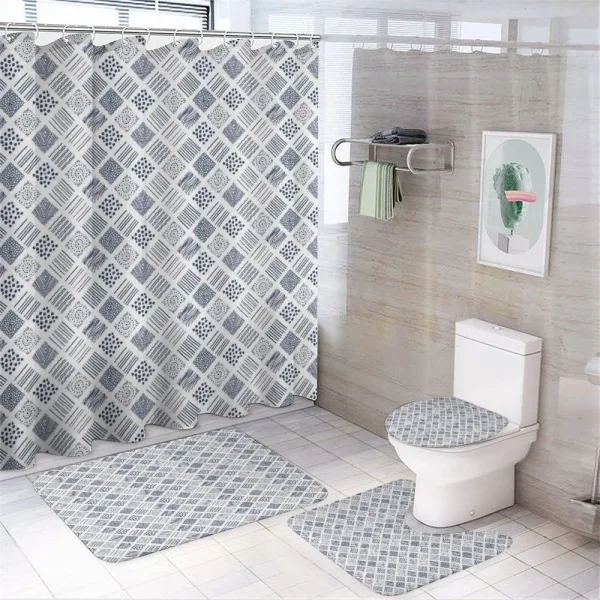 Square Shaped Lines Dots on a shower curtain