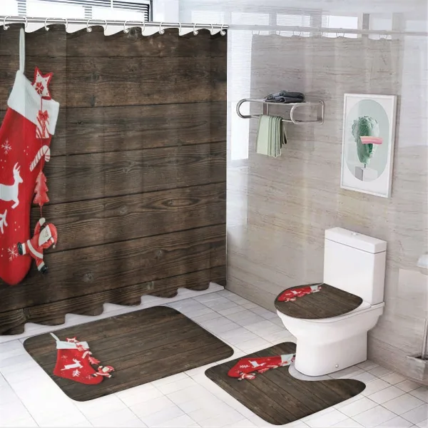Stocking on Wooden on a shower curtain