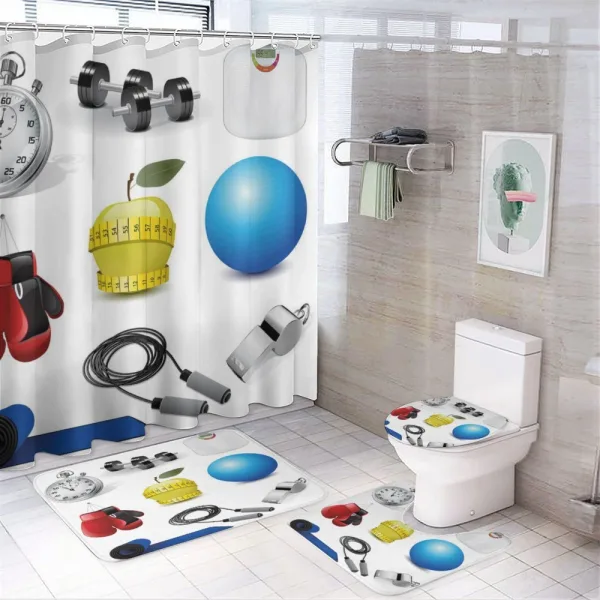 Vivid Workout Items on a shower curtain