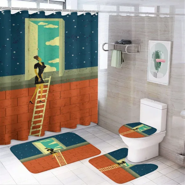 Woman on Ladder on a shower curtain