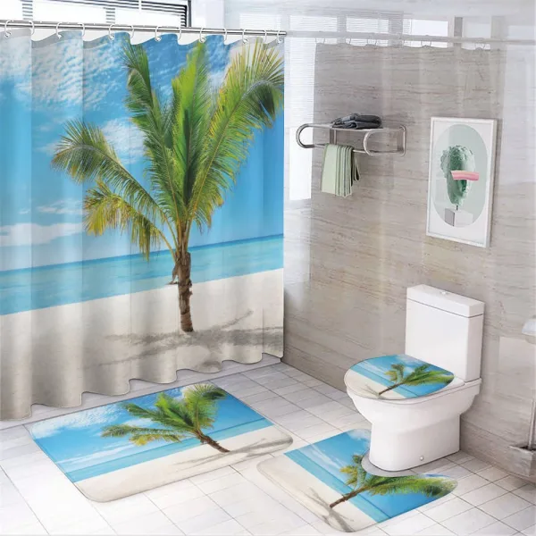 Coconut Palm at Beach on a shower curtain