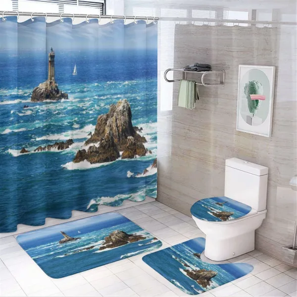Daytime Wavy Rocky Sea on a shower curtain