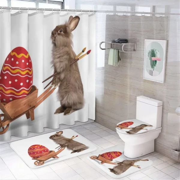 Easter Rabbit Brushes on a shower curtain
