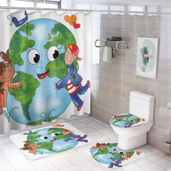 Kids Hugging Planet on a shower curtain