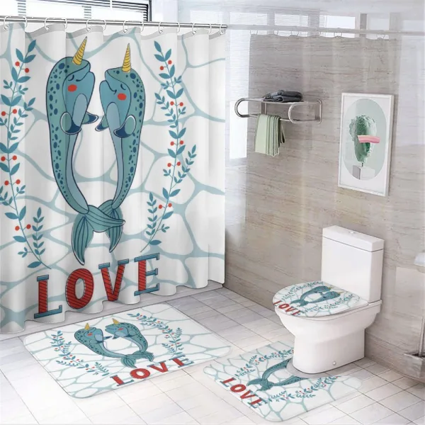 Whales in Love Design on a shower curtain
