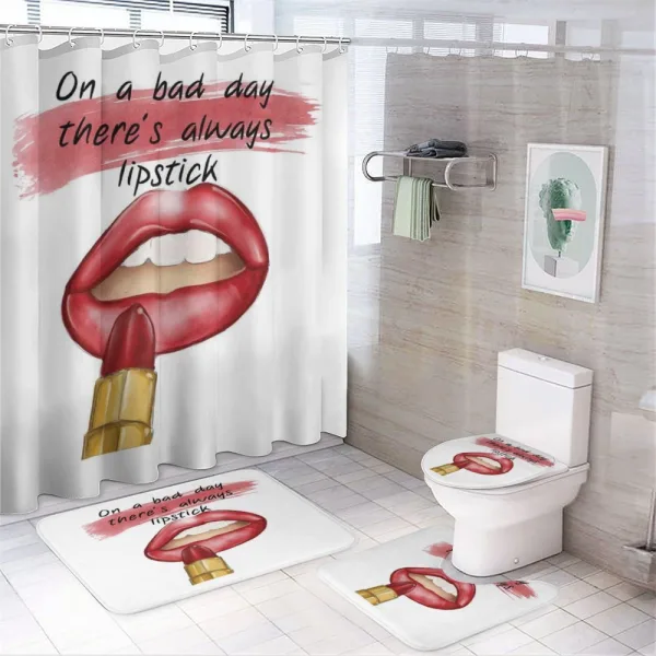 Words Beauty Charm Makeup on a shower curtain