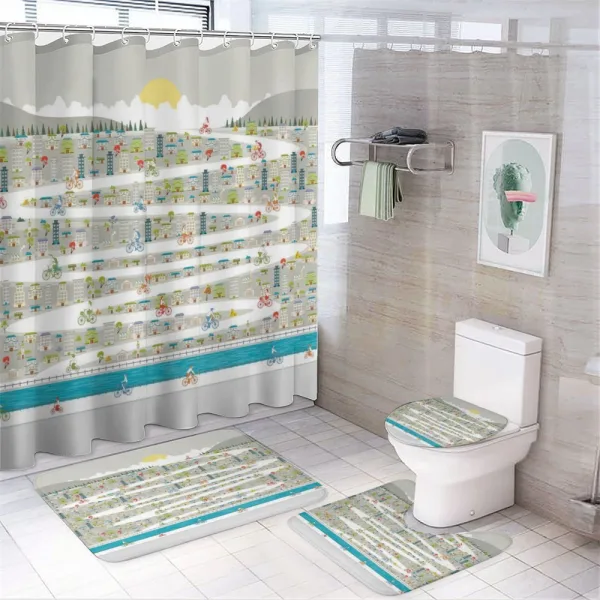 Bikers in City Fun Panorama on a shower curtain