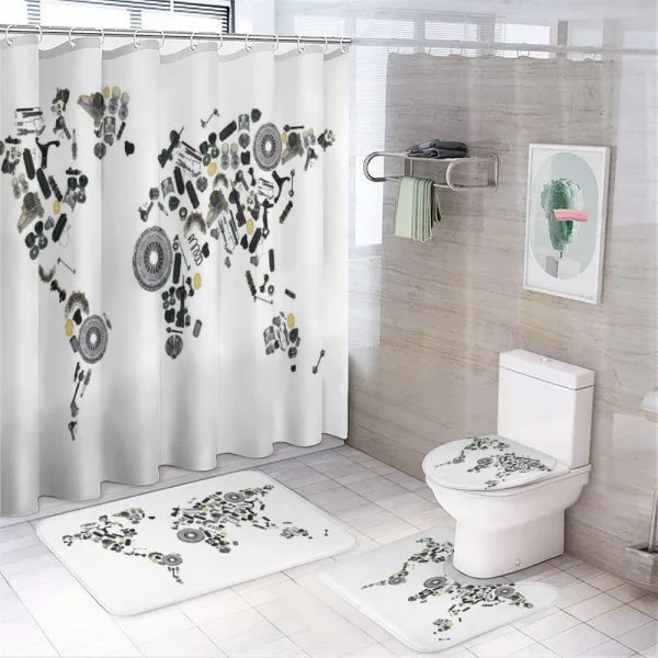 Car Parts World Map on a shower curtain