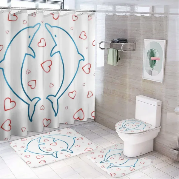 Cartoon Dolphins Love on a shower curtain