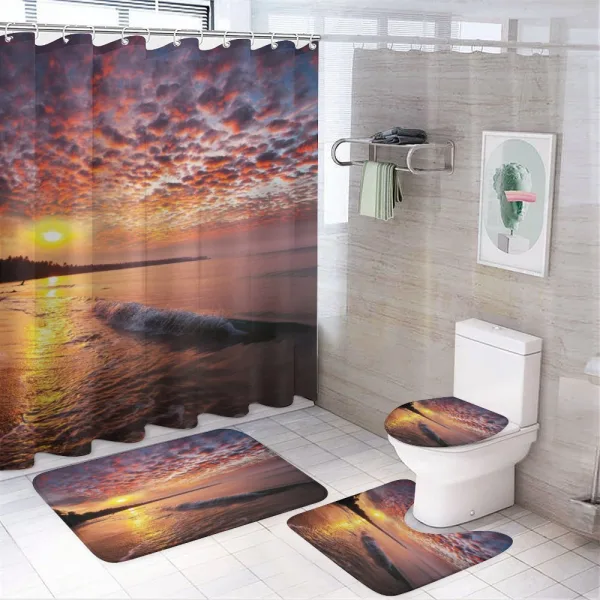 Dawn at Beach Seaside on a shower curtain