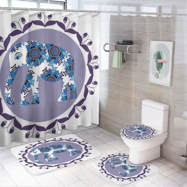 Elephant with Tulips Pattern on a shower curtain