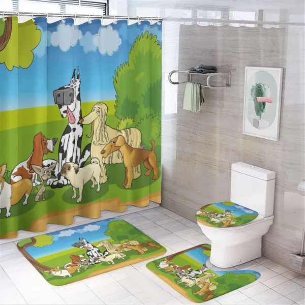 Funny Purebreds at Forest on a shower curtain