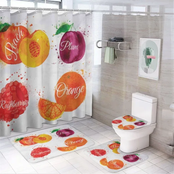 Peach Raspberry and Plum on a shower curtain