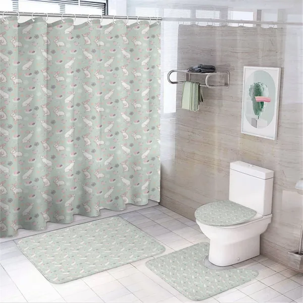 Rabbits Flowers Hearts on a shower curtain