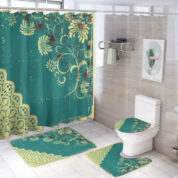 Retro Flora Lace Frame on a shower curtain