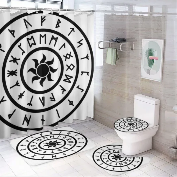 Sun and Nordic Runes on a shower curtain