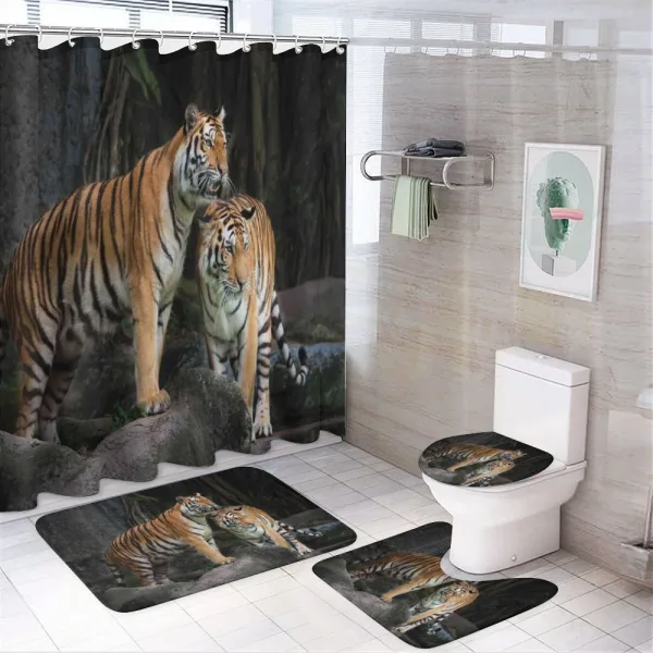 Tiger Couple in Jungle on a shower curtain