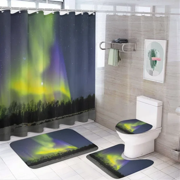 Aurora Borealis Forest on a shower curtain