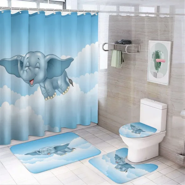 Baby Elephant and Clouds on a shower curtain