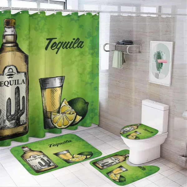 Bottle Shot Glass and Lime on a shower curtain
