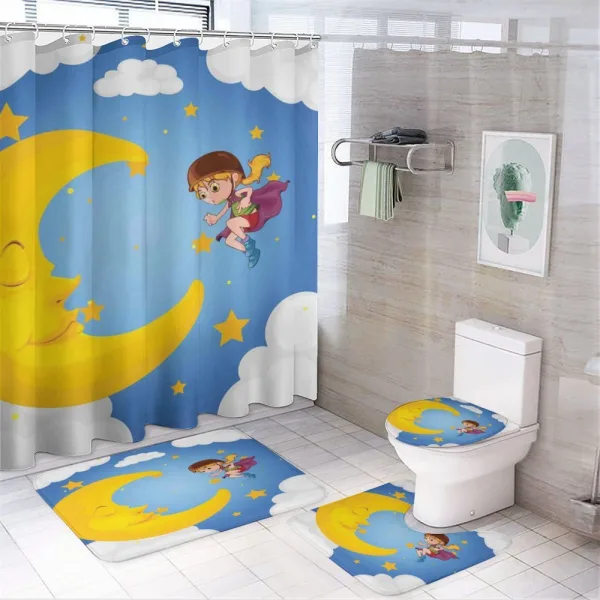 Cartoon Girl Flying on a shower curtain