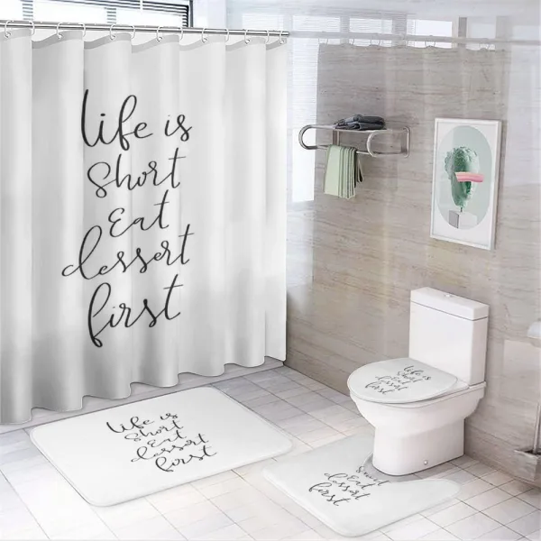 Cursive Ink Lettering Dessert on a shower curtain
