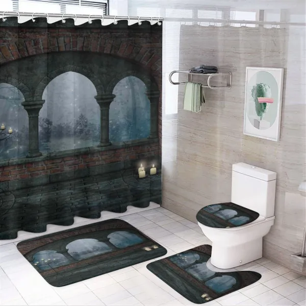 Medieval Castle at Night on a shower curtain