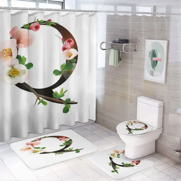 Q with Quince Flora on a shower curtain