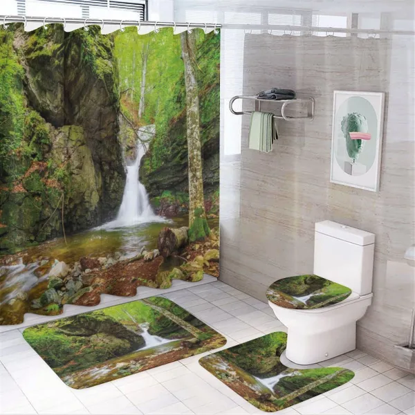 Spring Waterfall Nature on a shower curtain
