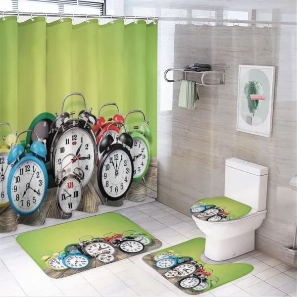 Wooden Digital Clock on a shower curtain