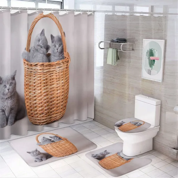 British Cats in Basket on a shower curtain