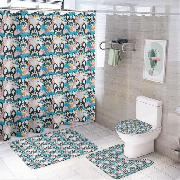 Dog Heads and Leaves on a shower curtain