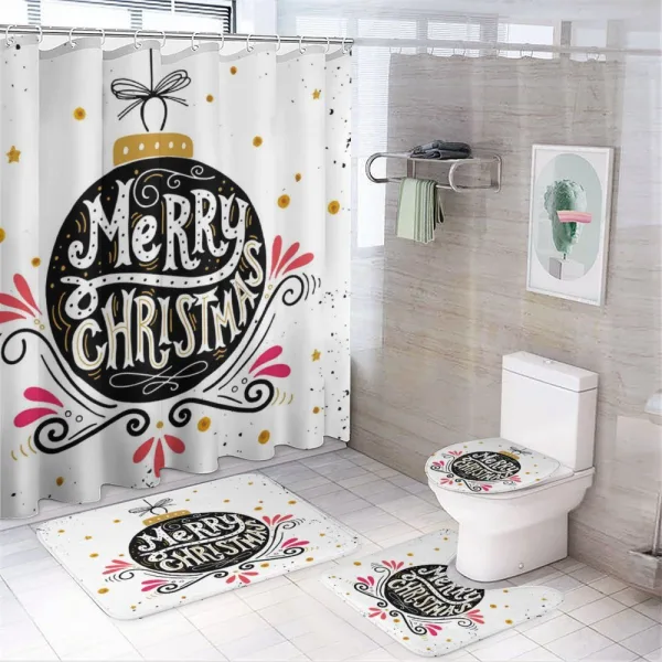 Merry Ball Ornament Art on a shower curtain